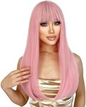 QAUARUMSUN Long Pink Straight Wig w