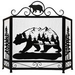 Rustic Decorative Scenic Black Bear Cut Out Fireplace Screen in Black Cabin Lodge Home Decoration (Rustic Bear Cutout Mountain Scenery)