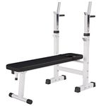 GORILLA SPORTS® Weight Bench - with Adjustable Dip Station and Barbell Rack, Foldable, 30 Degree, Incline, Flat, Black or White - Sit Up Bench, Workout Bench, Gym Bench, Training, Fitness (White)