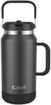 Cafezi 64oz Insulated Water Bottle with Flip Straw Lid - Leak-Proof, Sweat-Free, Top and Easy-Grip Side Handle, Silicone-Wrapped for Comfort, Iced for 34 Hours, Wide Mouth, BPA-Free, Anti-Slip Base