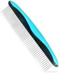 ROPO Dog comb Pet grooming comb Cat comb for removing matted fur Proper care prevents knots and mats in long and short-haired pets Non-slip comfort grip handles (Plastic rubber handle, Blue)