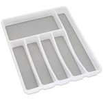 Addis Premium Soft touch 6 Compartment kitchen Cutlery Drawer Utensil Organiser Tray, White & Grey new 6 Sections