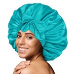 XL Large Hair Satin Silk Bonnet for Sleeping Night Sleep Cap Women curly hair braids locs wig with stretchy Tie Band edge wrap for Women Aqua Blue