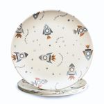 4-Pack Bamboo Fiber Dinner Plates - Alternative for Plastic Plates, Bamboo Plates Reusable, Shatterproof Plates, Food-Grade, Dishwasher Safe Plates - Kids Plates, Lightweight Plates (Space 8")