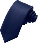 Austora Men's/Boy's Thin Different color Silk Satin Necktie – Formal Solid Color Tie (Navy Blue)