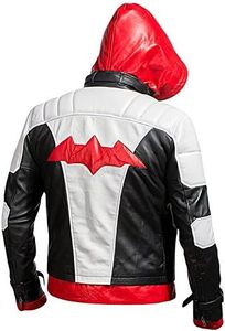 Red Hood Jacket Arkham Knight Jason Todd Bat Logo Motorcycle Costume Biker Leather Jacket