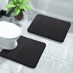 Yimobra Memory Foam Bath Mat Set, 2 Piece Soft Bathroom Rugs, 43x61 cm and 61x51 cm U-Shaped Bathroom Rugs, Toilet Mat, Water Absorption, Non Slip, Thick, Dry Fast for Bathroom Floor Mat, Black