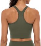 Lavento Women's Racerback Sports Bras Yoga Crop Top with Built in Bra (Brushed Olive Green, 6)