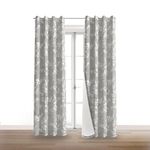 BFAM 100% Blackout Curtain for Bedroom Thermal Insulated Floral Print Blackout Curtains Double Layer Full Room Darkening Curtains with White Liner, Set of 2 Curtains, 9 Feet, Grey