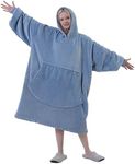 Easy-Going Oversized Flannel Wearable Blanket Hoodie for Adults, One Size Fits All, Light Blue