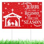 Jesus is The Reason for The Season Yard Sign Christmas Nativity Outdoor Decoration Lawn Sign Manger Scene Religious Lawn Decorations with Stakes for Christmas Decor, Church, Home, Yard Decoration