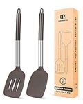 Pack of 2 Silicone Solid Turner,Non Stick Slotted Kitchen Spatulas,High Heat Resistant BPA Free Cooking Utensils,Ideal Cookware for Fish,Eggs,Pancakes (Chocolate)