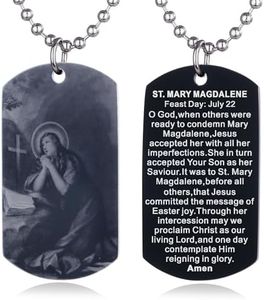 FAYERXL Scripture Baptism Holy Bible Verse Dog Tag Necklace,Engraved Catholic Christian Communion Confirmation Rite Religious Gift (ST.MARY MAGDALENE)