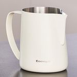 Coosigar Milk Frothing Pitcher 450ml/15oz,304 Stainless steel Espresso Steaming Pitcher,milk frother cup,Milk Jug Cup,Latte Art(cream white)