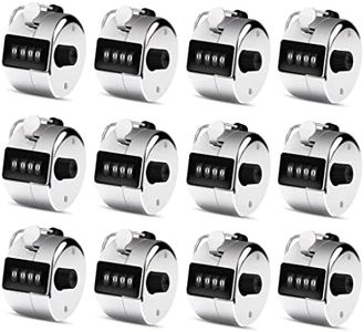 12 Pack Metal Hand Tally Counter 4-Digit Lap Counter Clicker, Manual Mechanical Handheld Pitch Click Counter with Finger Ring for School Golf & Knitting Row Croche, Silver