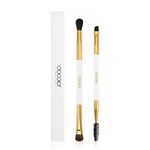 Docolor Duo Eyebrow Brush with Eyeshadow Brush,2 Pieces Professional Angled Eye Brow Brush and Spoolie Brush with Eye Shadow Brush and Blending Brush（White&Golden）