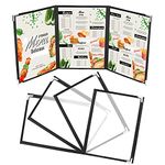 Kurtzy Triple Fold A4 Menu Covers (5 Pack) - 3 Fold Double View American Style Menu Holders - Black Trifold Clear Menu Covers with Corner Protectors - for Restaurants, Bars, Cafes, Food & Drink