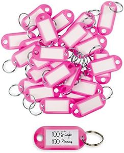 WINTEX Porte Clé Etiquette - 100 pièces - Porte Cle avec Etiquettes en Plastique Résistant - Porte Clef Colorés pour Organisation Voyages Animaux Domestiques - Rose