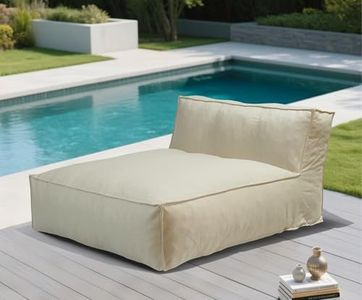 Outdoor Bean Bag Lounger, Comfy Foam Patio Bean Bag Chair Lounger, Water-Resistant Outdoor Loungers with Side Bag, Chaise Lounge Chair for Pool, Deck, Backyard Lazy Sofa Furniture (Light Beige, 57")