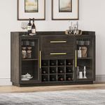 BELLEZE 55" Wine Cabinet, Sideboard Buffet with Wine Rack and Glass Holder, Home Coffee Bar Freestanding Liquor Cabinet with Display Glass Doors for Living Room, Dining Room - Marcel (Brown)