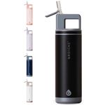 GROSCHE Alpine Flip n' Sip 20oz Insulated Water Bottle - Stainless Steel, Leakproof Flask with Straw - Perfect for Gym, Travel & Outdoor Use - Keeps Water Cold Upto 60 hrs - Graphite Black