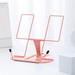 MSDADA Metal Book Stand for Desk, Adjustable Reading Rest Book Holder, Portable Cookbook Documents Holder, Sturdy Typing Stand for Recipes Textbooks Tablet Music Books with Page Clips (Morandi Pink)