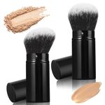 Qianyu 2 Pcs Retractable Makeup Brushes Angled Top Kabuki Brushes Foundation Blush Brushes Set Travel Portable Black with Cover for Bronzer Buffing Liquid Cream and Powder Face Makeup