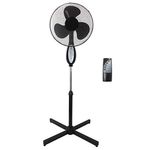 Sohler Black Electric Remote Controlled 16" Standing Pedestal Stand Fan Adjustable Oscillating Rotating Stay Cool 3 Speed With Remote Control