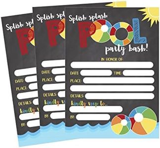 50 Gray Summer Swim Pool Party Invitations for Children, Kids, Teens & Adults, Summertime Birthday Celebration Invitation Cards, Boys & Girls Pool Party Supplies, Family BBQ Cookout Fill In Invites