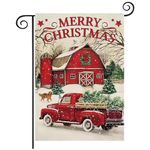 Christmas Garden Flag, 12x18" Winter Garden Flag, Merry Christmas Flag Double Sided, Red Truck Flag Welcome Graden Flag, Snowy Vertical Yard Flags Burlap House Flag for Holiday Farmhouse