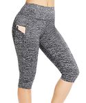 CFR Gym Leggings with Pockets High Waisted Leggings for Women Tummy Control 3/4 Length Sports Workout Running Yoga Pants Light Grey M