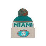 New Era Miami Dolphins NFL 2024 Sideline Historic Sport Knit Beige Turquoise Bobble Hat