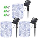 Bitjam【3 Packs】49Ft 150 LED Solar String Lights Outdoor Waterproof, 8 Modes Solar Fairy Lights, Copper Wire Solar Powered String Lights Rope Lights for Patio, Garden, Tree, Home, Christmas(Cold White)