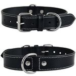 DowgClub Leather Dog Collar for Extra Large Dogs, Black Dog Collar with Double D Rings, Genuine, Full Grain Hides, Heavy Duty, Adjustable, Ultra Soft, Supple, Comfortable (XL (22”-26”), Rich Black)