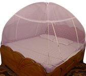 Healthy Sleeping Foldable Pop up Polyester Mosquito Net for Double Bed, Strong & Durable Mosquito Net for King, Queen Size Bed (Embroidery Violet 2)