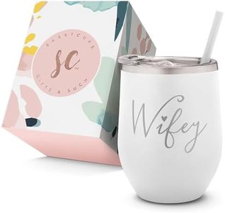 Wifey Engraved Stainless Steel Vacuum Insulated Wine Glass Tumbler with Lid and Straw - Bridal Shower Bride Cup - Bachelorette Party - Engagement Tumbler - Wife Anniversary, Bridal Shower, Wedding