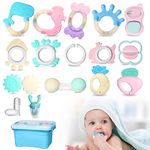 Teething Toys for Baby, ICNOW 16PCS Baby Teether Set Infant Teether Shaker Grab Rattles Toy with Fruit Feeder Pacifier and Toothbrush for Boys Girls