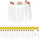 SHUESS 15 Pcs Round Tablecloths - Plastic Table Cover - Table Cloth Party - White Round Party Table Cover - 84 Inch Disposable Tablecloths