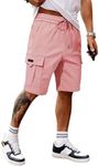 JMIERR Mens Cargo Shorts Casual Stretch Classic Drawstring Relaxed Fit Summer Work Capri Shorts with Pockets,US 34(M),Pink