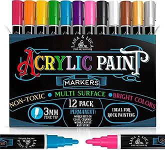 LANA & LUCA Acrylic Paint Markers Reversible Tips, Acrylic Paint Pens for Rock Painting, Stone, Ceramic, Glass, Wood, Acrylic Paint Pen, Paint Marker - Lana & Luca (12 Pack, 3mm), Multicolor