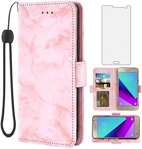 Asuwish Compatible with Samsung Galaxy Grand Prime J2 Prime Case and Tempered Glass Screen Protector Card Holder Slot Cell Kickstand Stand Flip Marble Wallet Phone Covers for Glaxay 2 2J Plus Pink