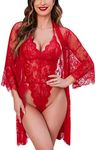 Avidlove 2 Piece Women Lingerie Bodysuit Lace Teddy Lace Kimono Robe Babydoll Lingerie Swimsuit Cover Up