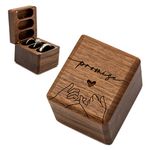 MUUJEE Engraved 3 Slot Wood Ring Box - 2.25 x 2 x 2 Pinky Promise & Heart - Square Rings Case in Brown Walnut Jewelry Holder for Womens Men Engagement Anniversary Couples Wedding and Bearer Box