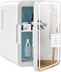 COSTWAY 10L Beauty Mini Fridge, 3-level Brightness AC/DC Skincare Refrigerator with Touch Screen Mirror, Removable Shelves, Portable Mini Cooler and Warmer for Skincare Cosmetics Bedroom