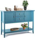 Giantex Buffet Sideboard Cabinet, 2 Drawers & 2 Doors, Solid Wood Legs, Side Console Table, Display Desk with Storage Shelf, Storage Cupboard for Kitchen Living Room Bedroom Hallway, 117cm (Blue)