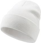 Malaxlx Toddler White Beanie Hat Winter Kids Knit Hat Warm Double Layer Soft Cuff Beanie Ski Skull Cap for 2-6 Years Girls Boys