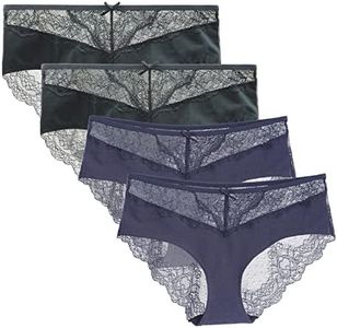 LIQQY Women's 4 Pack Cotton Sexy Stretch Lace Back Coverage Hipster Brief Panty (Small, Black/Navy Blue)