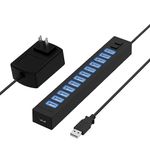 Sabrent 13 Port High Speed USB 2.0 Hub with Power Adapter and 2 Control Switches (HB-U14P)