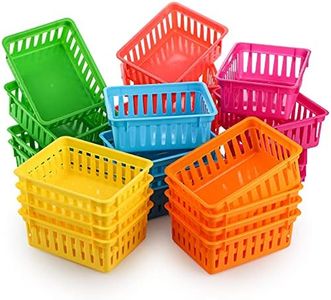 DEAYOU 24 Pack Classroom Storage Baskets, Small Plastic Baskets for Organizing, Colorful Storage Trays, Crayon Pencil Containers Organizer Bins for Desk, Drawer, Home, Office, 6.1"L x 4.7"W x 2.4"H