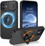 DOMAVER for iPhone 11/XR Case with Magnetic Rotatable Kickstand & Slide Camera Cover, [Compatible with MagSafe], Heavy Duty Shockproof Case for iPhone 11/iPhone XR 6.1", Black